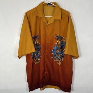 Vtg Y2K J/E/T Strtwr Short Sleeve Button Up Shirt Mens Size XL Orange Dragons